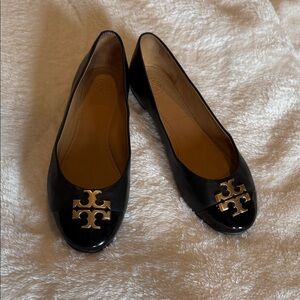 Tory Burch Black Flats with Gold Logo